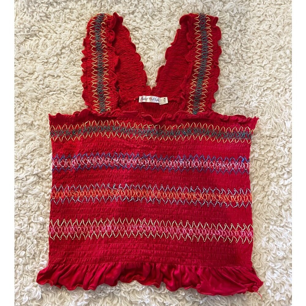 Heart and Hips Red Smocked Crop Top